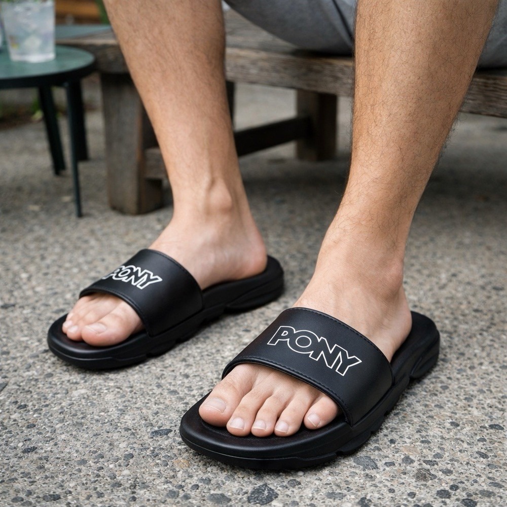 Pony Diver Black Sandals Mens Size 10M Beach Poolside Everyday Flip Flops Slides